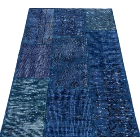 Lacivert El Dokuma Yün Salon Halısı Modern Patchwork Koridor