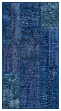Lacivert El Dokuma Yün Salon Halısı Modern Patchwork Koridor