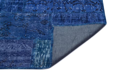 Lacivert El Dokuma Yün Salon Halısı Modern Patchwork Koridor