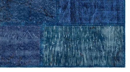 Lacivert El Dokuma Yün Salon Halısı Modern Patchwork Koridor