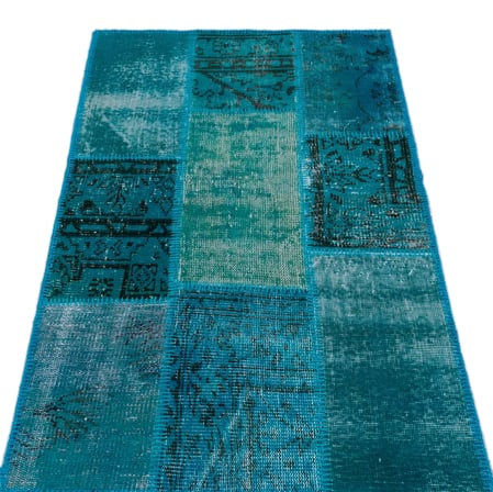 Turkuaz Patchwork Modern Yün Salon Halısı El Dokuma Geometrik Stil