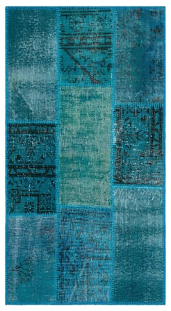 Turkuaz Patchwork Modern Yün Salon Halısı El Dokuma Geometrik Stil