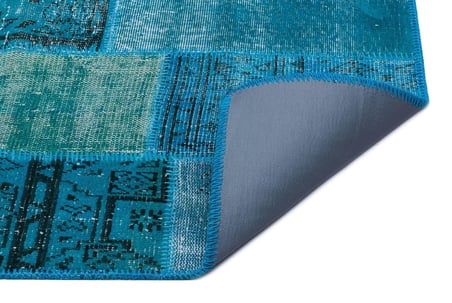 Turkuaz Patchwork Modern Yün Salon Halısı El Dokuma Geometrik Stil