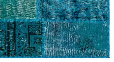 Turkuaz Patchwork Modern Yün Salon Halısı El Dokuma Geometrik Stil