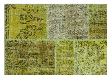 Yeşil Patchwork Desenli Yün El Dokuma Modern Salon Halısı Bohem Stil
