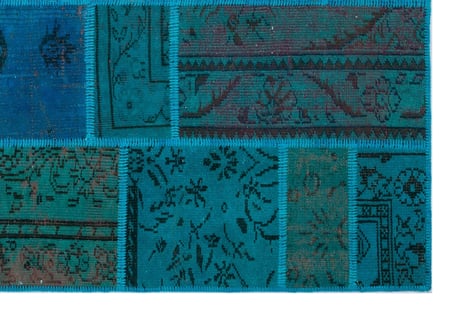Turkuaz Geometrik Desenli Yün El Dokuma Salon Halısı Yatak Odası