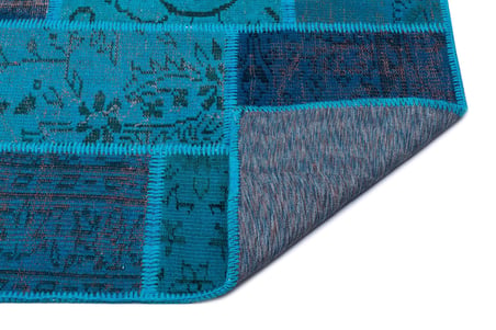 Turkuaz Patchwork El Dokuma Yün Salon Halısı Modern Koridor Yatak Odası