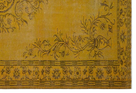 Sarı El Dokuma Halı Eskitme Madalyon Desenli Yün Salon Eskitme Vintage