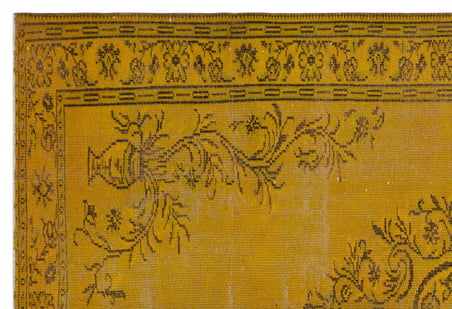 Sarı El Dokuma Halı Eskitme Madalyon Desenli Yün Salon Eskitme Vintage