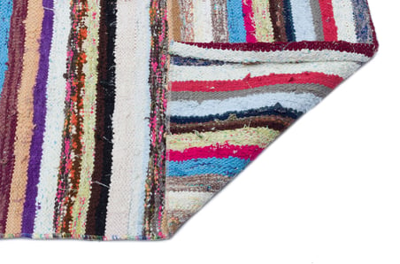 Ekru Çok Renkli El Dokuma Etnik Çizgili Kilim Salon Koridor Mutfak