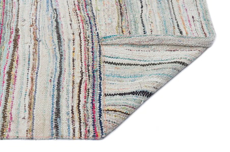 Ekru Bej Modern Çizgili El Dokuma Yün Pamuk Kilim Mutfak Salon