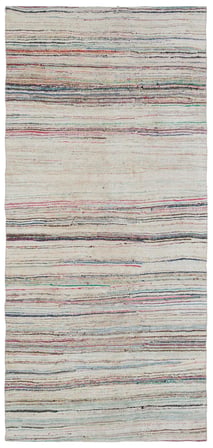 Ekru Bej Modern Çizgili El Dokuma Yün Pamuk Kilim Mutfak Salon