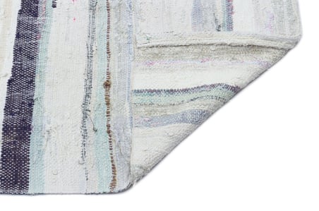 Ekru Çizgili Modern El Dokuma Yün Pamuk Kilim Salon Yatak Odası