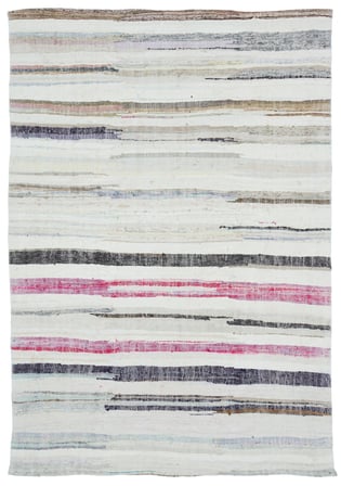 Ekru Çizgili Modern El Dokuma Yün Pamuk Kilim Salon Yatak Odası