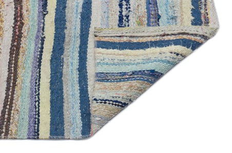 Kobalt Mavi Çok Renkli Çizgili El Dokuma Kilim Salon Yün Pamuk