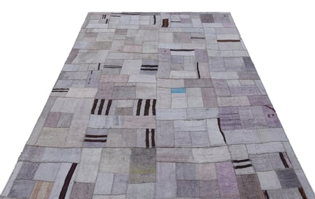 Gri Krem Geometrik Desenli El Dokuma Modern Salon Kilimi Koridor