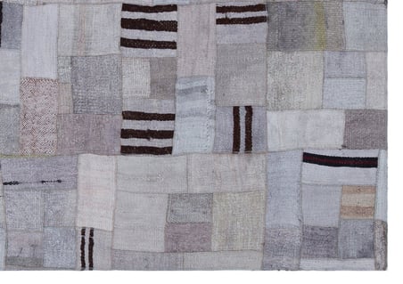 Gri Krem Geometrik Desenli El Dokuma Modern Salon Kilimi Koridor
