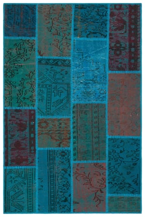 Turkuaz Patchwork El Dokuma Salon Halısı Modern Bohem Stili Mutfak Yatak Odası