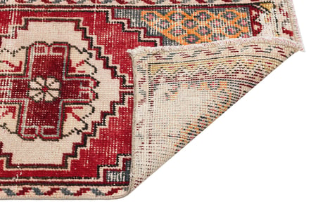 Kırmızı Geometrik Desenli El Dokuma Yün Pamuk Salon Halısı Koridor Yatak Odası