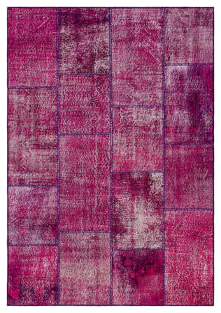 Pembe Patchwork El Dokuma Halı Yün Pamuk Eskitme Modern Salon