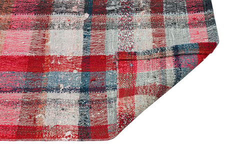 Kırmızı El Dokuma Kilim Modern Geometrik Desenli Salon Kilimi Yün Pamuk