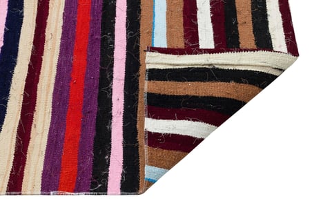 Çok Renkli Çizgili El Dokuma Salon Kilimi Yün Pamuk Etnik Kilim