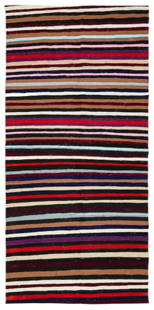 Çok Renkli Çizgili El Dokuma Salon Kilimi Yün Pamuk Etnik Kilim