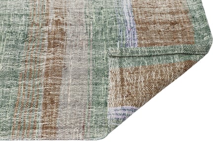 Modern Çizgili El Dokuma Yün Pamuk Kilim Yeşil Salon ve Koridor