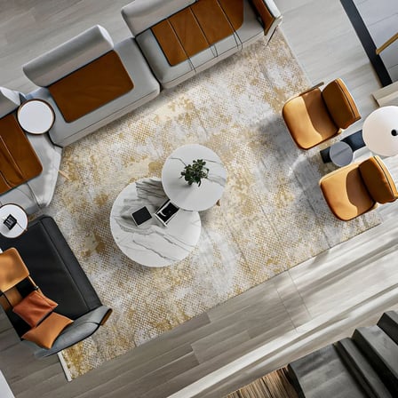 Ekru Soyut Desenli Eskitme Salon Halısı Kaymaz Tabanlı Modern Koridor Halısı