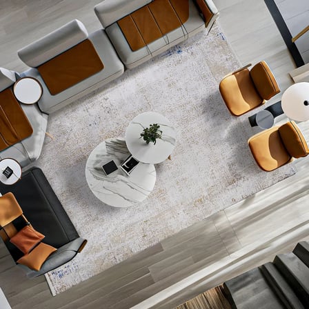 Krem Soyut Desenli Eskitme Halı Modern Salon ve Koridor İçin Kaymaz Tabanlı
