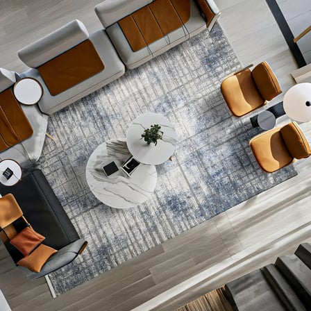 Mavi Krem Soyut Desenli Modern Salon Halısı Koridor Eskitme Vintage