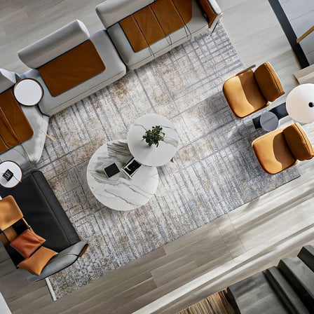 Ekru Beyaz Soyut Desenli Kaymaz Taban Salon Halısı Modern Koridor Eskitme Stil
