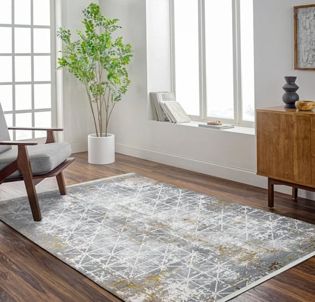 Ekru Beyaz Soyut Desenli Kaymaz Taban Salon Halısı Modern Koridor Eskitme Stil