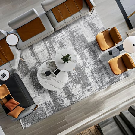 Gri Salon Halısı Modern Soyut Eskitme Dijital Baskı Kaymaz Taban Vintage Tarz