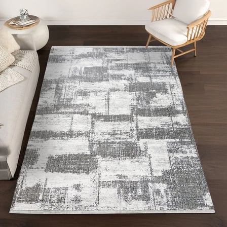 Gri Salon Halısı Modern Soyut Eskitme Dijital Baskı Kaymaz Taban Vintage Tarz