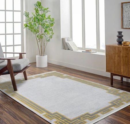 Sarı Ekru Modern Geometrik Desenli Salon Halısı Dijital Baskı Kaymaz Taban