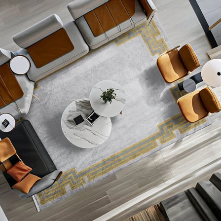 Sarı Ekru Modern Geometrik Desenli Salon Halısı Dijital Baskı Kaymaz Taban