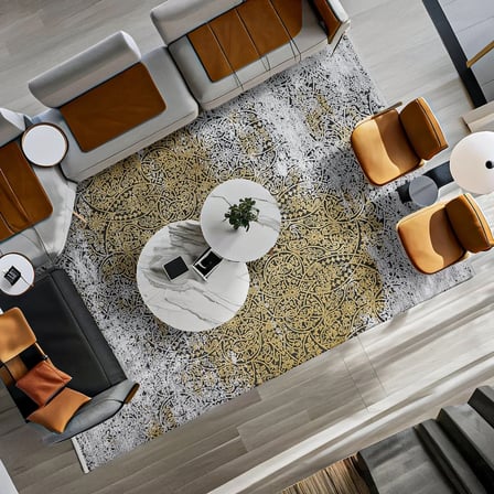 Siyah Altın Sarısı Soyut Desenli Modern Salon Halısı Kaymaz Tabanlı Koridor Halısı