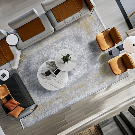 Antrasit Gri Madalyon Desenli Dijital Baskı Kaymaz Tabanlı Salon ve Koridor Halısı