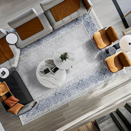 Ekru Klasik Bordürlü Salon Halısı Koridor Tipi Modern Makine Dokuma