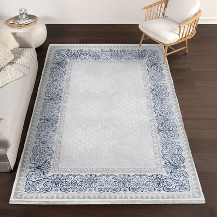 Ekru Klasik Bordürlü Salon Halısı Koridor Tipi Modern Makine Dokuma