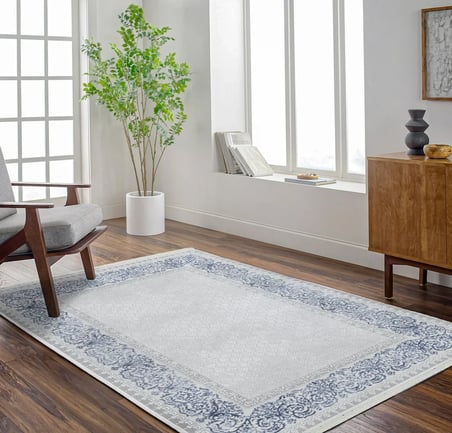 Ekru Klasik Bordürlü Salon Halısı Koridor Tipi Modern Makine Dokuma
