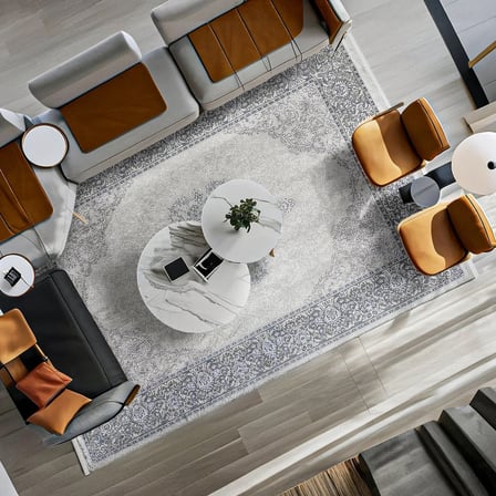 Gri Göbekli Desenli Dijital Baskı Halı Kaymaz Tabanlı Klasik Salon Koridor