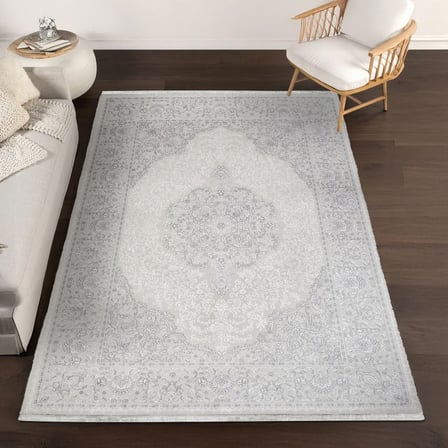 Krem Gri Madalyon Desenli Salon Halısı Klasik Stil Koridor Uyumlu