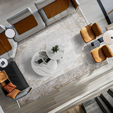 Krem Madalyon Desenli Eskitme Salon Halısı Koridor Yatak Odası Modeli