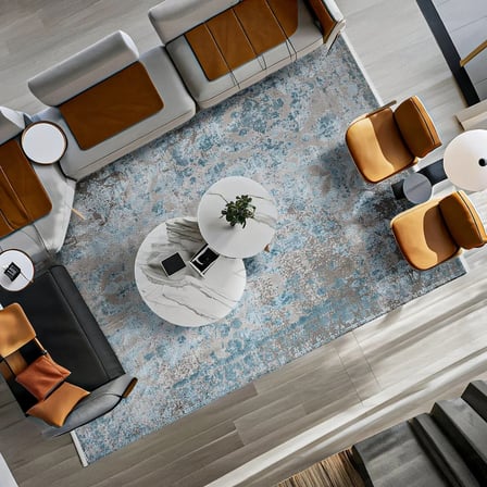 Vizon Kahve Soyut Desenli Eskitme Stil Salon Halısı Kaymaz Tabanlı Dijital Baskı