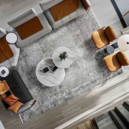 Soyut Desenli Açık Gri Eskitme Stili Kaymaz Tabanlı Dijital Baskı Salon Halısı