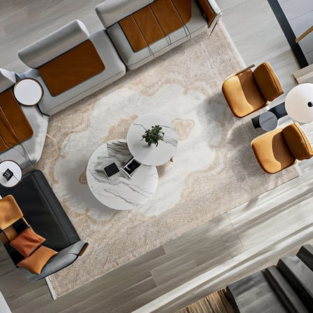 Krem Madalyon Desenli Klasik Salon ve Koridor Halısı Modern Makine Dokuma