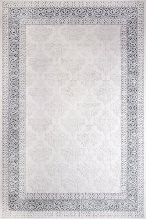 Krem Gri Bordürlü Klasik Salon Halısı Kabartmalı Doku Koridor