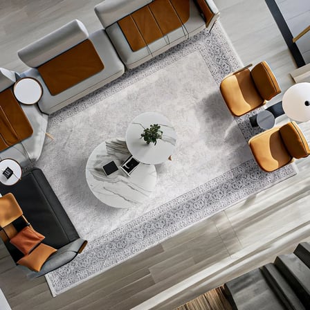 Krem Gri Bordürlü Klasik Salon Halısı Kabartmalı Doku Koridor